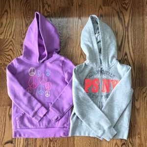 Two hooded sweat jackets. Girls size 6/6X and 7.